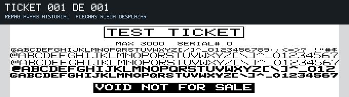Ticket de prueba generado por la máquina virtual MAX-3000